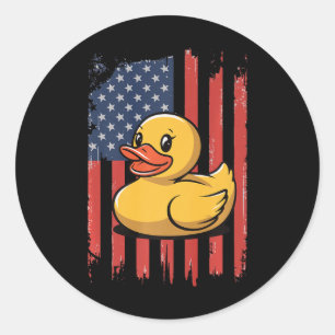 Sticker Rond Rubber Duck Usa Drapeau Fête de l'Indépendance Bai