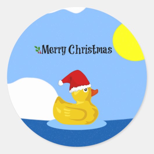 Sticker Rond Rubber Ducky nage de Noël (Devant)