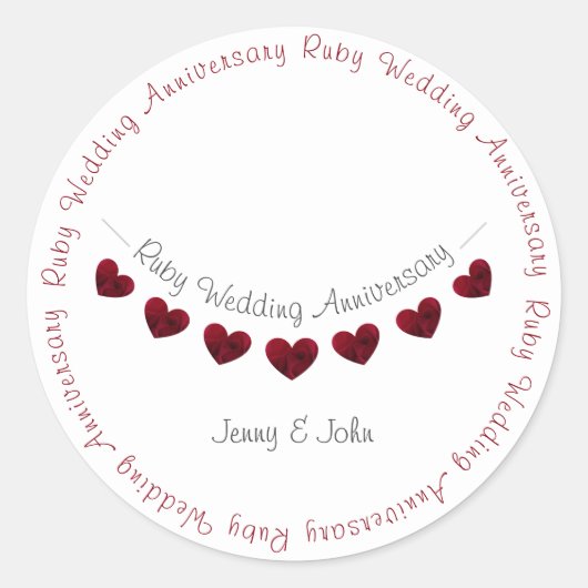 Sticker Rond Ruby 40e Mariage Anniversaire battement cardiaque (Devant)