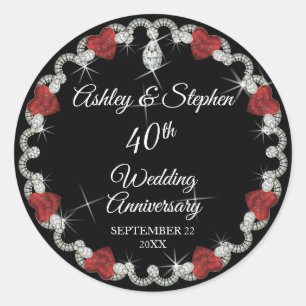 Sticker Rond Ruby et diamants élégants 40e anniversaire