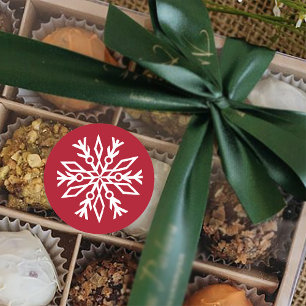 Sticker Rond Ruby Red Festive Noël Blanc Flocons de neige 