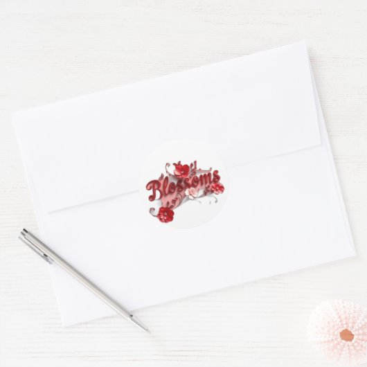Sticker Rond Ruby Red Script Blossoms (Enveloppe)