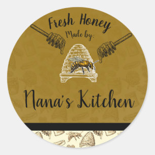 Sticker Rond Ruche d'abeille à miel fait maison personnalisé na