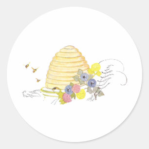 Sticker Rond Ruche de paille et de fleurs enroulées