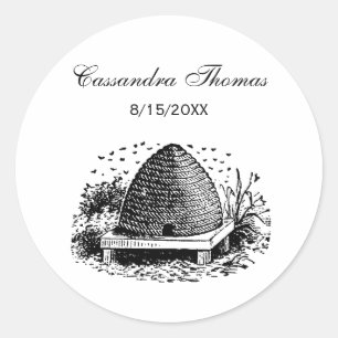 Sticker Rond Ruche et Abeilles #1 Héraldique Vintage