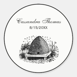 Sticker Rond Ruche et Abeilles #1 Héraldique Vintage
