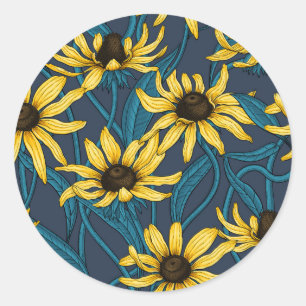Sticker Rond Rudbekia jaune sur la marine