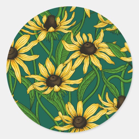 Sticker Rond Rudbekia jaune sur vert foncé (Devant)