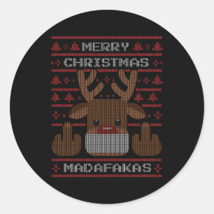 Sticker Rond Rude Jumper Père Noël Reindeer Middle Finger