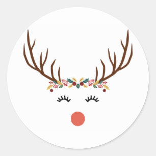 Sticker Rond Rudolph avec couronne de fleurs