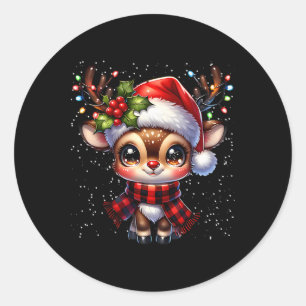 Sticker Rond Rudolph Le Nez Rouge Renne Pour Les Enfants Et Noë