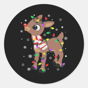 Sticker Rond Rudolph Le Nez Rouge Renne Pour Les Enfants Et Noë