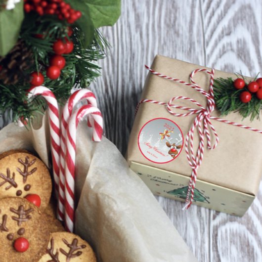 Sticker Rond Rudolph neige de Noël