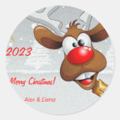Sticker Rond Rudolph neige de Noël (Devant)