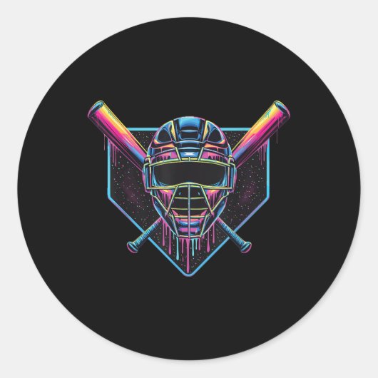 Sticker Rond Rue Du Fan De Baseball Catcher Masque De Baseball (Devant)