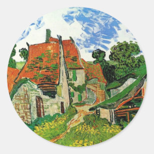 Sticker Rond Rue du village à Auvers par Vincent Van Gogh