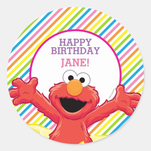 Sticker Rond Rue Sésame | Anniversaire d'Elmo Girl (Devant)