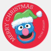 Sticker Rond Rue Sésame | Grover Joyeux cadeau de Noël (Devant)