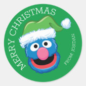 Sticker Rond Rue Sésame | Grover Joyeux cadeau de Noël (Devant)