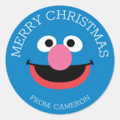 Sticker Rond Rue Sésame | Grover Joyeux cadeau de Noël (Devant)