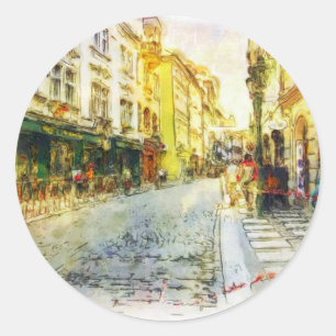 Sticker Rond Rues de vieille aquarelle de Prague