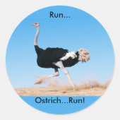 Sticker Rond Run Ostrich Run Funny Photo (Devant)