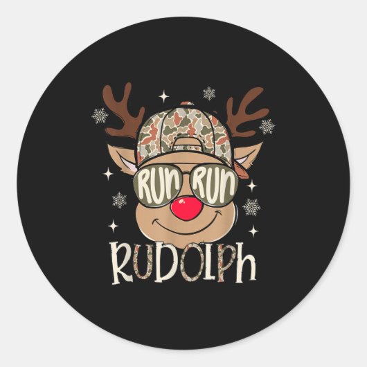 Sticker Rond Run Rudolph Santa's Reindeer Christmas Camo Boys T (Devant)