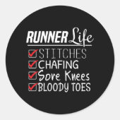Sticker Rond Runner's Life Funny Marathon Running Checklist (Devant)