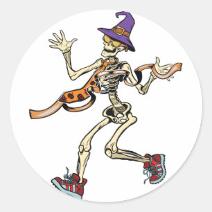 Sticker Rond Running Skeleton Halloween Funny Runners Sport