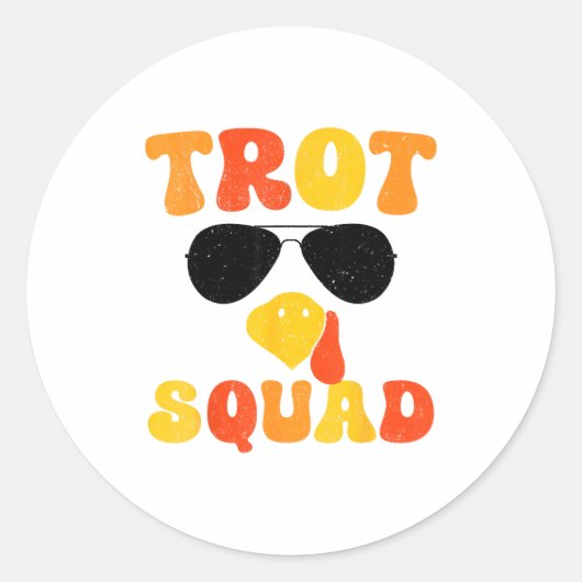 Sticker Rond Running Turkey Sungles Trot Squad Thanksgiving  (Devant)