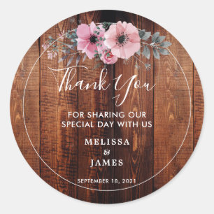 Sticker Rond Russe aquarelle fleurs bois Mariage Merci