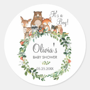 Sticker Rond Russe Baby shower animal Woodland Merci Favoriser