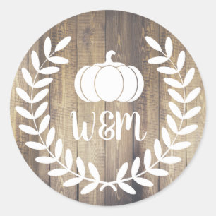 Sticker Rond Russe Blanc Ferme Laurels Grange Citrouille bois