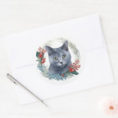 Sticker Rond Russe Blue Chat Noël Wreath Festive Kitten (Enveloppe)