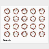 Sticker Rond Russe Bourgogne et Rose d'ivoire Mariage (Feuille)