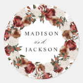 Sticker Rond Russe Bourgogne et Rose d'ivoire Mariage (Devant)