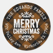 Sticker Rond Russe Brown Buffalo Check Holiday Adresse de retou (Devant)