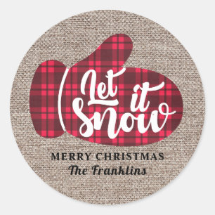 Sticker Rond Russe Buffalo Plaid Burlap Laisser Il Neige Noël