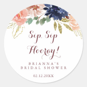 Sticker Rond Russe Feuilles Gold Sip Sip Hooray Fête des mariée