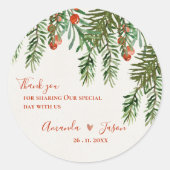 Sticker Rond Russe Feuilles verts Red Berries Mariage de Noël (Devant)