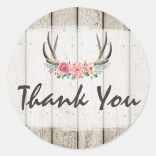 Sticker Rond Russe Floral Antlers Shabby Chic Rose Merci