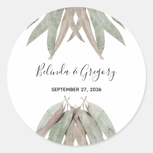 Sticker Rond Russe Mariage feuille Eucalyptus (Devant)