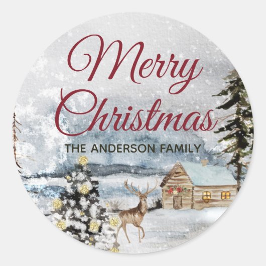 Sticker Rond Russe Merry Christmas Forest Deer (Devant)