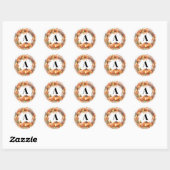Sticker Rond Russe Orange Aquarelle Chute Laisser Monogramme No (Feuille)