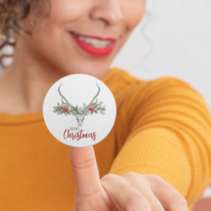 Sticker Rond Russe Pays Reindeer Crâne & Garland Noël
