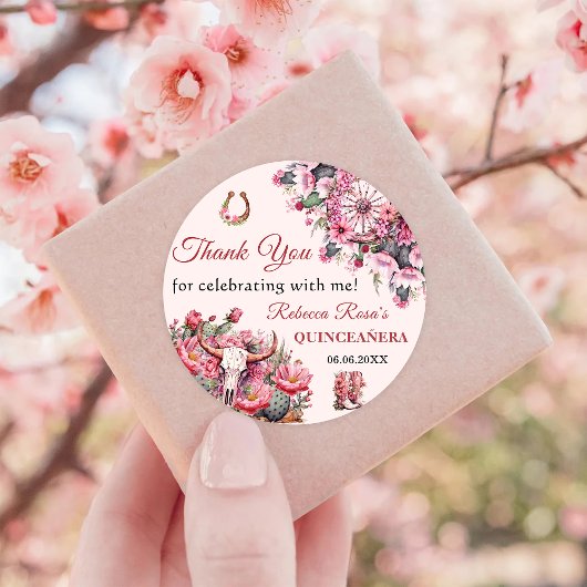 Sticker Rond Russe rose Boho Ouest Charra Thème Quinceanera