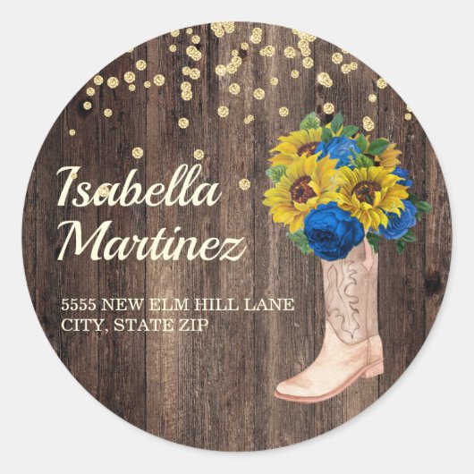 Sticker Rond Russe Sunflower Blue Rose Boots Adresse (Devant)