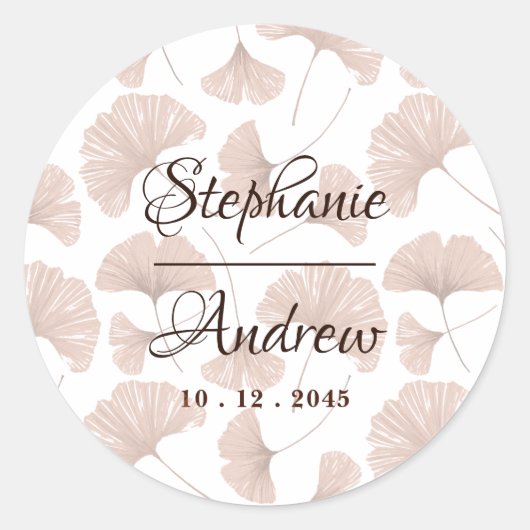 Sticker Rond Russe Terracotta Beige Ginkgo Mariage feuille (Devant)
