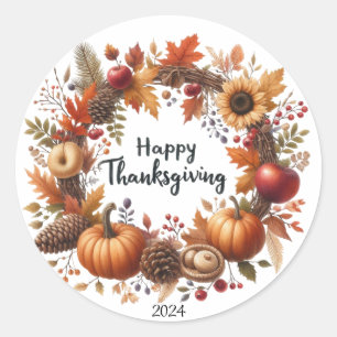 Sticker Rond Russe Thanksgiving Citrouille Aquarelle Automne