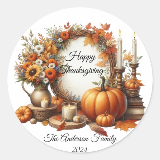 Sticker Rond Russe Thanksgiving Citrouille Aquarelle Automne (Devant)